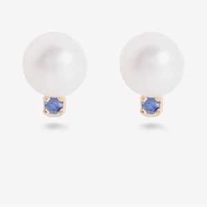 Stone and Strand- Pearl and Sapphire Stud Earrings